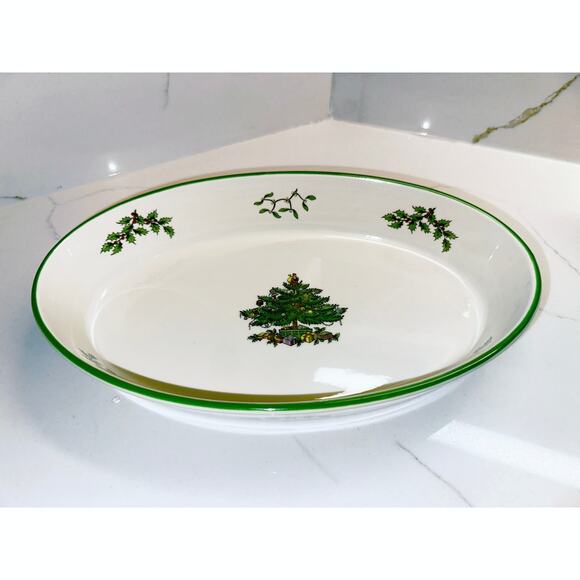Spode Christmas Tree 11" Oval Serving Bowl Oven to Table Made in England - Picture 1 of 7